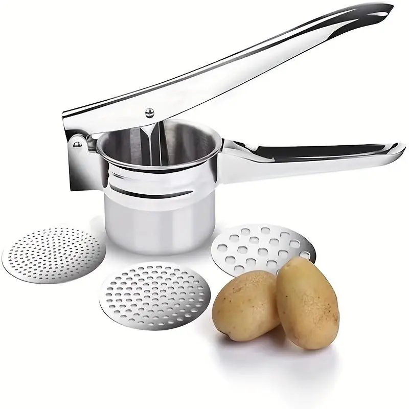 Stainless Steel Potato Masher - 3-in-1 Fruit Vegetable Press and Lemon Juicer - Manual Kitchen Tool for Puree and Draining, Kitchen Gadget, Durable Fruit Tool, Fruit Presser, Kitchenware, Vegetables Juice Extractor, Vegetable Fruit Utensils