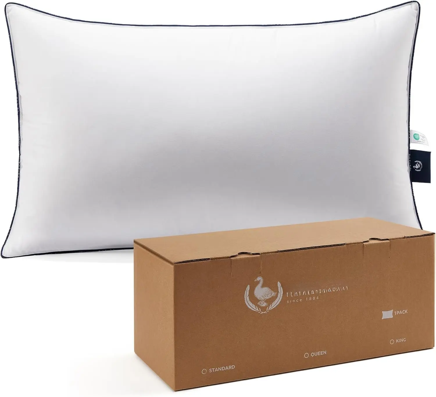 RDS-Certified Hotel Collection Goose Feather and Down Pillow - Standard Size, King (Pack of 2), 3-Chamber Design, Medium Support, Anti-Allergic, Breathable, Cotton, Soft, Ethically Sourced, Machine Washable Sleeping Pillow