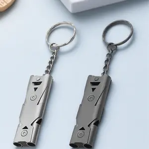 Stainless Steel Dual Tube Emergency Survival Whistle - High Decibel Loud Safety Keychain for Outdoor Adventures, Hiking, Trekking & Personal Protection Gear. Must-Have Rescue Equipment for Sports & Exploration.
