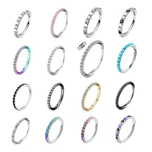 OUFER 20G Micro Gem CZ Hinged Nose Nostril Piercing Hoop Ring 316L Stainless Steel Body Jewelry Black Purple Pink Green Blue Inner Diameter 5mm-12mm Artificial Zircon