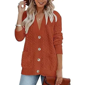 MEROKEETY Women's 2025 Fall Cable Knit Cardigan Sweater Chunky Button Up Open Front Long Sleeve Outwear Coat
