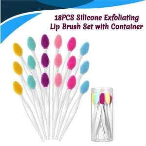 18PCS Silicone Exfoliating Lip Brush Set with Container – Double-Sided Lip Scrubber Tool for Dead Skin Removal, Soft Lip & Face Cleansing Brushes for Women & Men, Mixed Colors