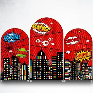 Web City Arch Backdrop Cover for Comic Theme Birthday Party