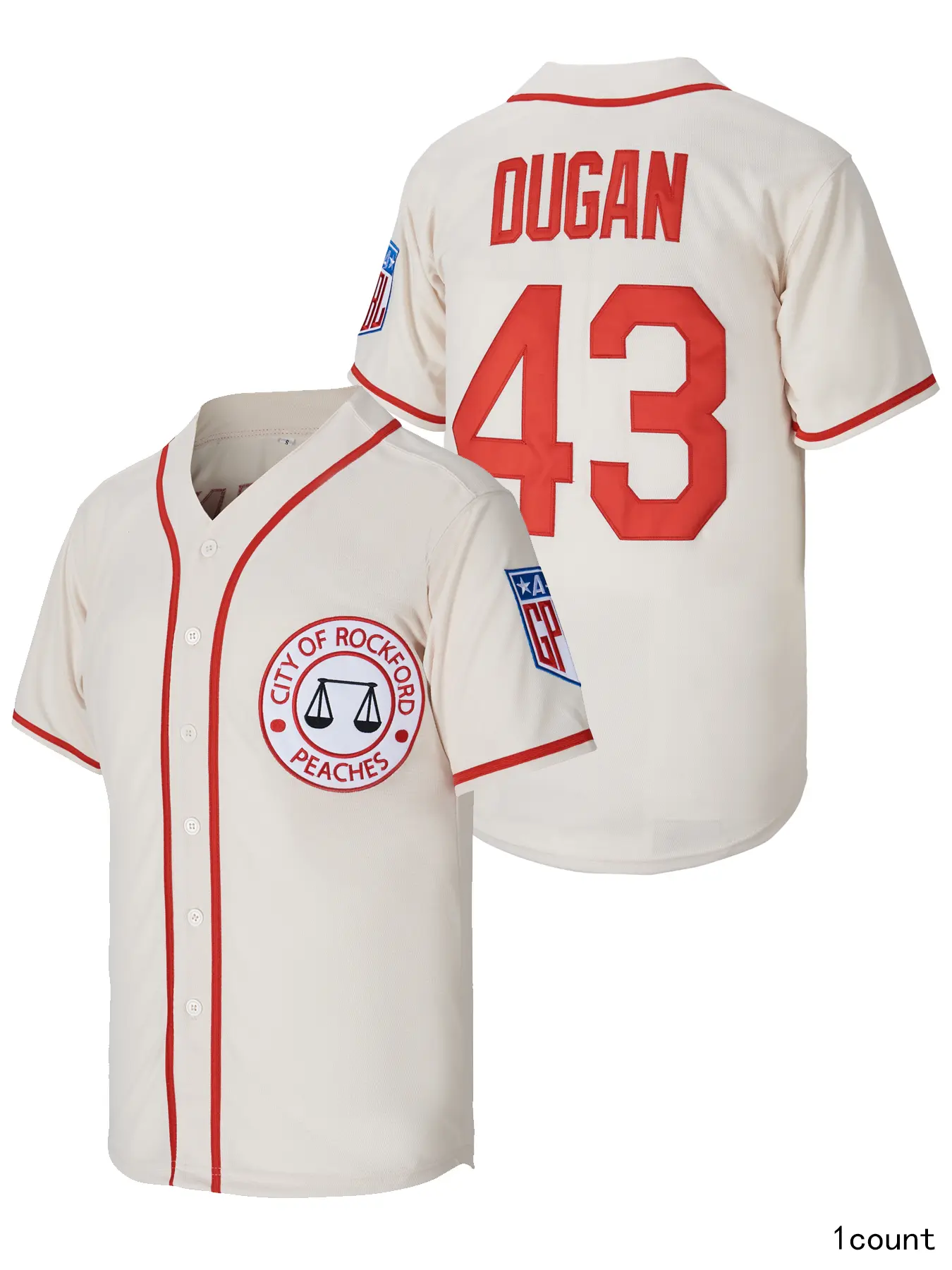 Men's Baseball Jersey, A League of Their Own #43 Jimmy Dugan, Embroidered Polyester Mesh V-Neck, Breathable Athletic Top, Casual Sports Jersey, Sport Jersey