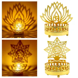 Metal OM Diwali Shadow Diyas – Tea Light Candle Holder Deya Birthday Wedding Housewarming Gift for Indian Murti Puja Item Home Office Temple Mandir Pooja Altar Decor