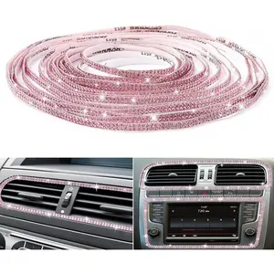 16.4Ft Self-Adhesive Bling Car Trim-Rhinestone Car Accessories for Women-Pink Interior & Exterior Car Decorations-Rhinestone Door Stickers