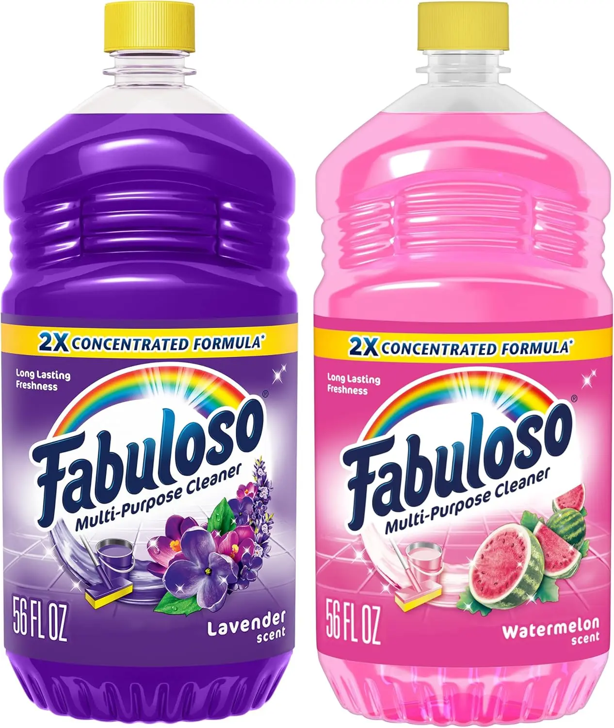 Fabulous Scented Household Multi-Purpose Concentrated Cleaner Bundle - 2X Strength, 56 oz Each, Lavender & Watermelon Perfume Fragrance, for Home & Kitchen Cleaning Supplies, Cleaning Products, Home Cleaning Supplies