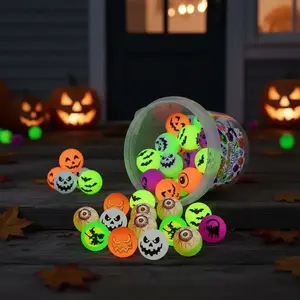 Glow-In-The-Dark Halloween Bouncing Balls, Set of 12/24/36 pcs, Spooky Rubber Party Favors Assortment with Pumpkin, Bat, Skull Designs