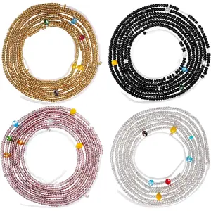 4PCS 50” Handmade African Waist Beads for Women Non-Stretching(Tie-on)