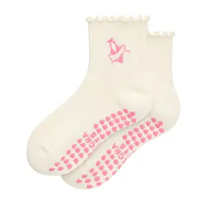 Pink Bikini Embroidered Pilates, Barre, Yoga Grip Sock Summer Style fits US Womens 5-9