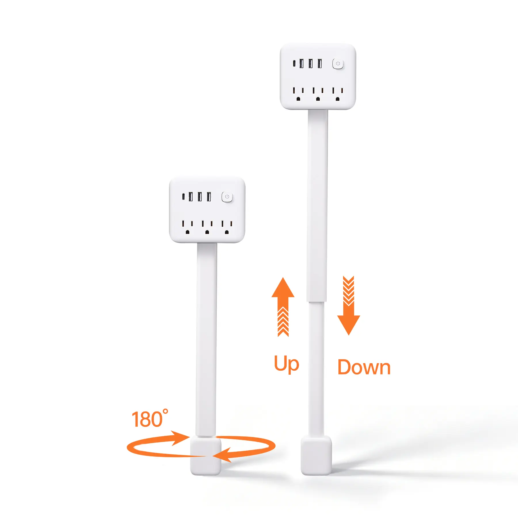 Outlet Extender Stick, 3 USB-A, 1 USB-C, 3 AC Outlets | Extends 17.7"-26", Rotates 180°, Access Hard-to-Reach Outlets, For Sofa, Nightstands, Desks