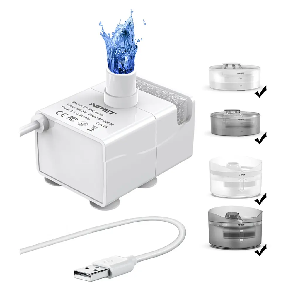 NPET Quiet Ultra-Quiet Low-Noise Water Pump for Animal Water Bowl, Replacement Pump with Sponge, Compatible with DF10-DF30 Dog Drinking Fountain Bowl, Feeding Accessory for Calm Peaceful Homes, Quiet Operation
