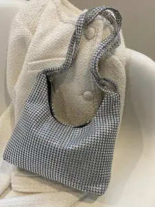 Charming rhinestone clutch, all-rhinestone inlaid evening bag, fashionable and simple bag, handmade rhinestone underarm bag, shoulder bag, luxurious bridal sparkling zipper wallet, niche design, women's sparkling sequin evening bag