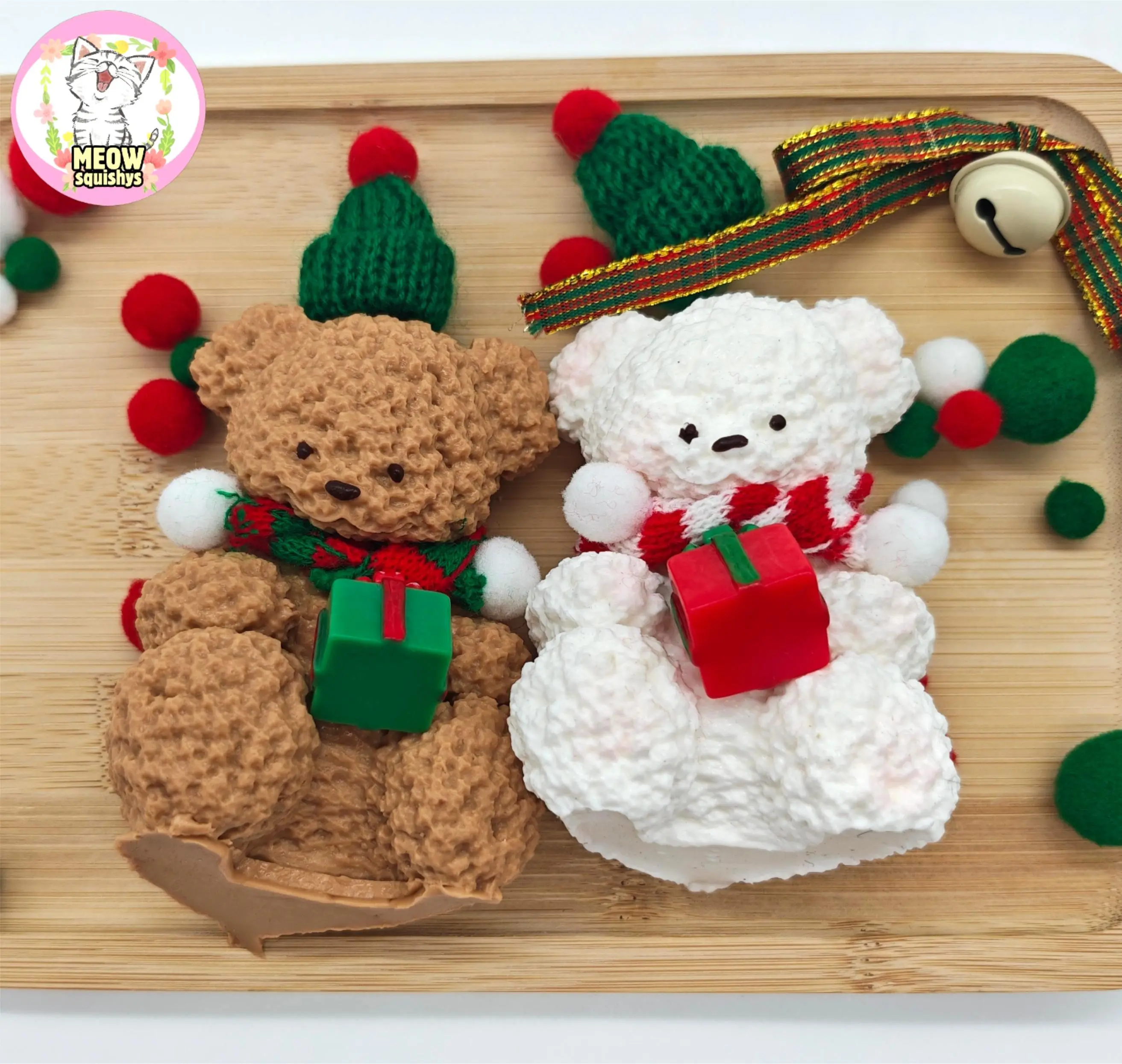 MEOWSquish handmade Christmas gift teddy bear squishy toys Soft Comfortable Food-grade Silicone Stress Relief Adorable Design Exquisite Packaging Lightweight Portable Fun Versatile Decoration