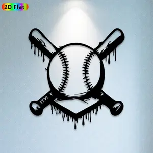1pc Baseball & Crossed Bats Metal Wall Art, Thematic Home Decor, Sports Statue Mural, Gift for New Year, Fathers Day, Weather-Resistant Metal Wall Decor Wall Sculptures, Perfect for Game Room & Backyard Fence, Sports Decor Enthusiasts
