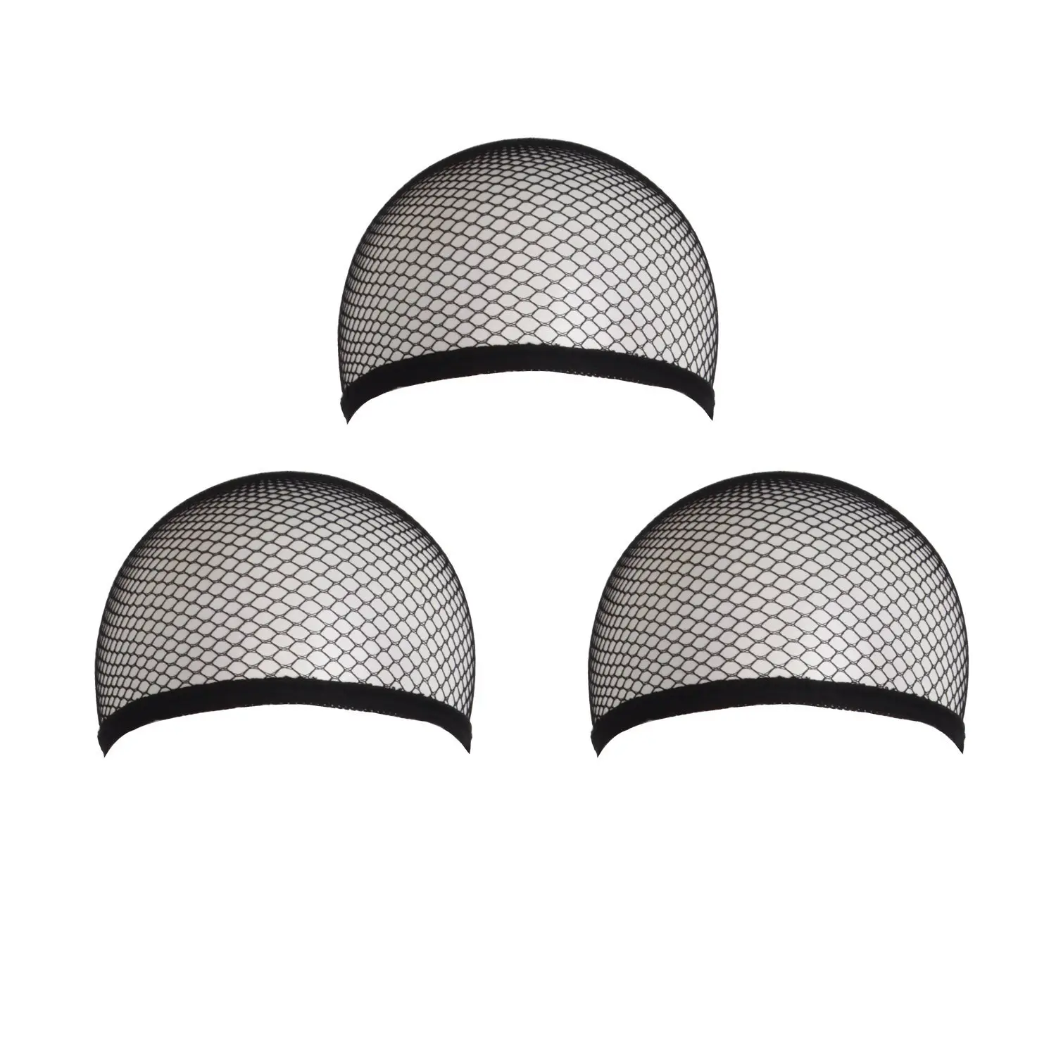 3 count Elastic Hair Mesh Net One Size Wig Caps(Black)
