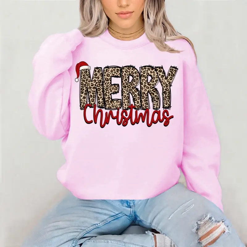 Merry Christmas Cheetah Crewneck Sweatshirt Gildan Everyday Style  love casual comfortable super soft relaxed fit unisex Sizing womenswear Streetwear  vintage Crewneck Printed Loose Graphic TopHad long sleeve Winter
