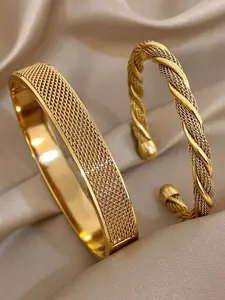 Women Stainless Steel Woven & Twist Bangle Bracelet Set, Vintage Winter Jewelry, Perfect for Gifts & Daily Wear