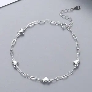 This S925 sterling silver bracelet features a simple heart design, making it a stylish and versatile accessory for women and girls, and a beautiful and unique birthday gift.