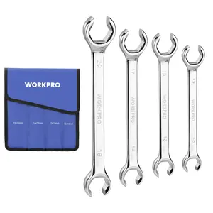 #SpringGlowUp WORKPRO 4-Count Flare Nut Wrench Set, Brake Line Wrenches, Cr-V Steel, 15° Offset Head Tubing Wrench, Organizer Pouch Included