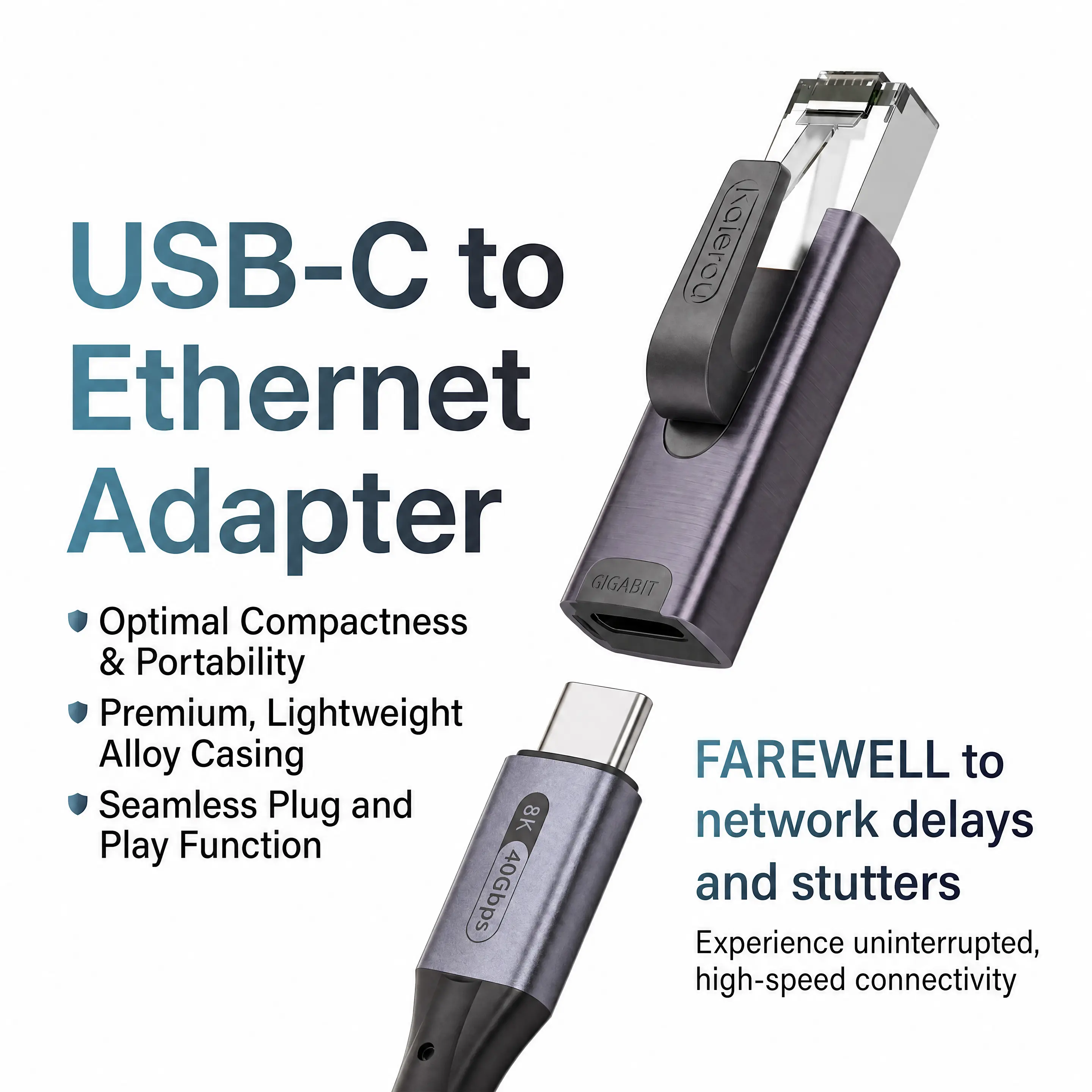 Mini Gigabit USB-C to Ethernet Adapter, Portable RJ45 to Type C Network Connector for MacBook/PC/Gaming, 1000Mbps High-Speed Internet (WFH/Travel Essential)