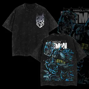 The Arkham Dark Knight Absolute - Darknight verse Edition Double Printed Oversize Lightweight Acid Washed Tee TV series Vintage Graphic Design Top Cotton Comic Movie Superheroes Streetwear T-Shirt Clothes Menswear Womenswear