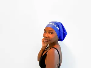 Swig XL Swim Cap - Blue with Logo - Protective Silicone - Large , Great for Braids and Locs