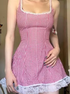 Women's Plaid Print Tank Dress, Casual Cami Dress, Y2k Cute Casual Adjustable Spaghetti Strap Dress for Summer, Women's Clothing for Daily Wear