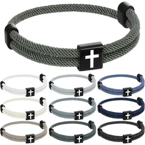 10 count  Bracelet Adjustable Braided  Bracelets for Men Women, Tree of Life Cord WWJD Bracelet with Metal Knot, Easter Christian Baptism Gifts(10 Colors)