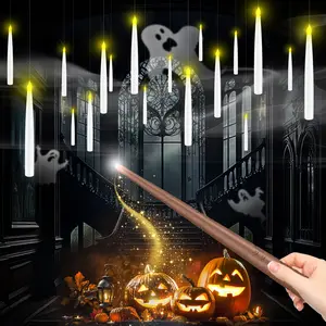Flameless Candles with Magic Wand Remote for Christmas Decor, 6.6" Floating Candles Battery Operated Hanging Window Candles, Flickering Electric LED Candle for Christmas Halloween Decorations