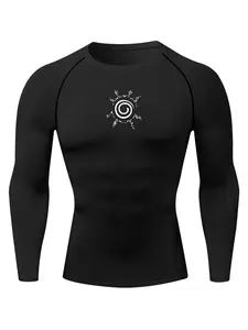 Men's Sun Print Round Neck Raglan Sleeve Tee, Casual Quick Drying Long Sleeve T-shirt for Spring & Fall, Men's Sportswear for Indoor Outdoor Wear, Athletic Sports Clothing, Athletic Top, Athletic Activewear