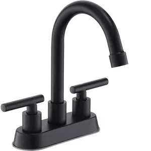 Matte Bathroom Sink Faucet, 4 Inch Stainless Steel Tap for 3 Hole Sinks, Includes Supply Lines, Double Handle Faucet Design