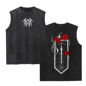 Unisex Cotton Vintage Washed Vest Sleep Symbol Retro Print Casual Regular Fit for Daily Wear Retro Band Style for Couples Perfect Boyfriend Gift