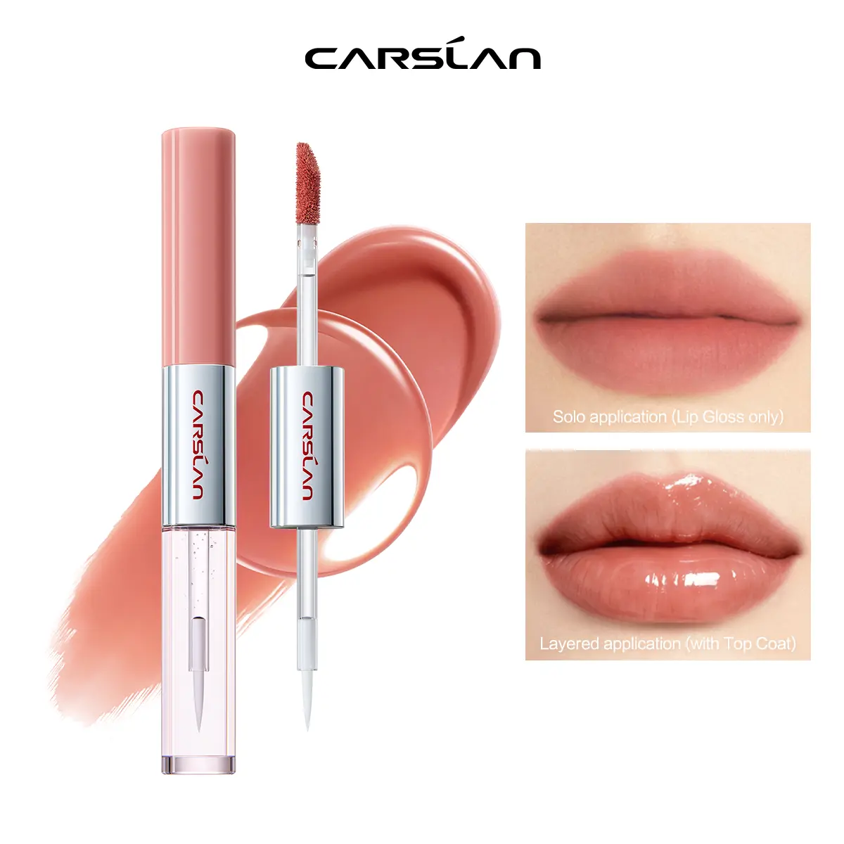 CARSLAN Dual-Ended Coating Luqid Lipstick Longlasting Waterproof Tranferproof Watery Shimmer Lipgloss High Pigment coverage 5D Essence Moisturizing Lightweight Lip Glow Glowy Lip Tint