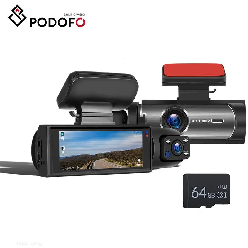 3.16 Inch Car DVR, 1080P Front & Rear Dual Camera Car Camera DVR with 64GB Memory Card, Car Video Recorder with G-sensor Function, Car Accessories, In