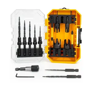 16 count Countersink Drill Bit Set, Adjustable Depth Tapered Drill Bits with 4  Plug Cutters & 1/4" Hex Shank, Counter Sink Drill Bit for  with Storage Box