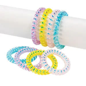 Iridescent Phone Cord Spiral Bracelet Assortment - 12 Pc.