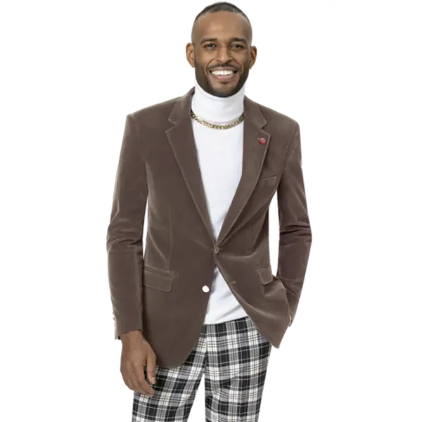 Men’s Velvet Blazer Single-Breasted 2-Button Modern Fit - Taupe
