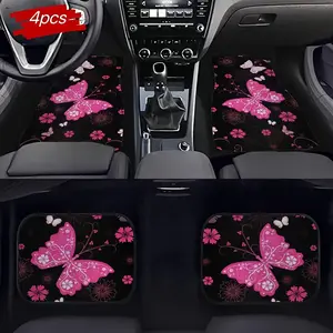 4pcs Cute Romantic Pink Butterfly Theme Car Mats, Suitable for Sedans, SUVs, All-Weather Car Floor Mats, Interior Accessories, Girly Car Accessories