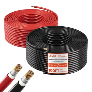 【Spotlight Day】VEVOR Solar Panel Wire, 100 ft Black + 100 ft Red Kit, 10 AWG (6 mm²) Solar Panel Extension Cable, PV Tinned Copper Wire, for Outdoor Home Off-Grid Photovoltaic Systems Automotive RV Boat Marine, IP67