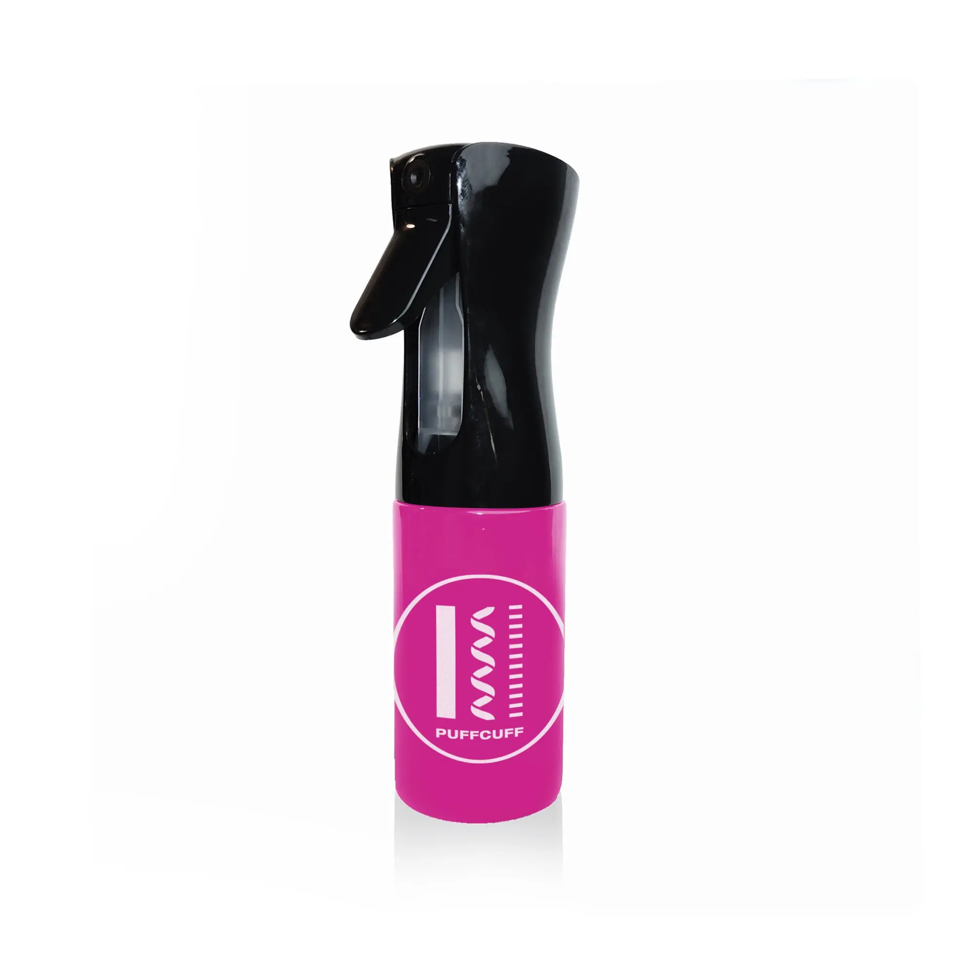 PuffCuff TPC Refillable 360° Misting Spray Bottle Canister for Hair Styling with Continuous Mist Food Grade Resin Non-Pressurized Packaging Quiet Trigger