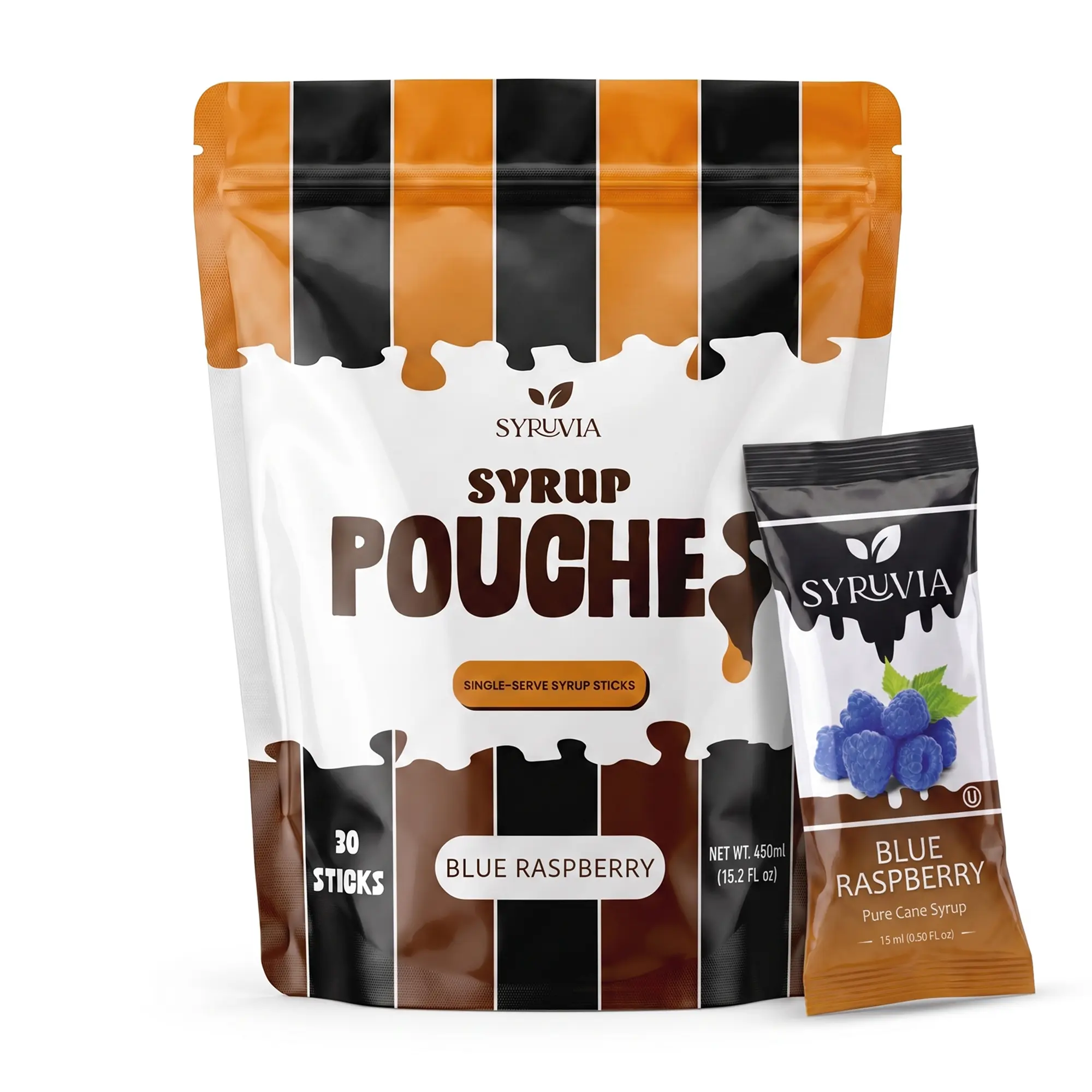 Syruvia Blue Raspberry Syrup Pouches, Fruity Syrup Sticks for Cocktails, Fruit Drinks, Lemonades & Desserts, 30 Count (15 mL Each)