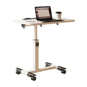 27.2-35.4" Height Mobile Overbed Tables, Wood Foldable Standing Desk with Wheels, Metal Frame Portable Laptop Desk Bedroom Aids Hospital Bed Table for Home,Hospital,White