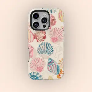 Vintage Seashell Pattern Smartphone Casing, Beachy Tropical Cellphone Accessory, Handheld Phone Case Compatible with iPhone 11/12/13/14/15/16/17 Pro, ProMax, Plus, Air