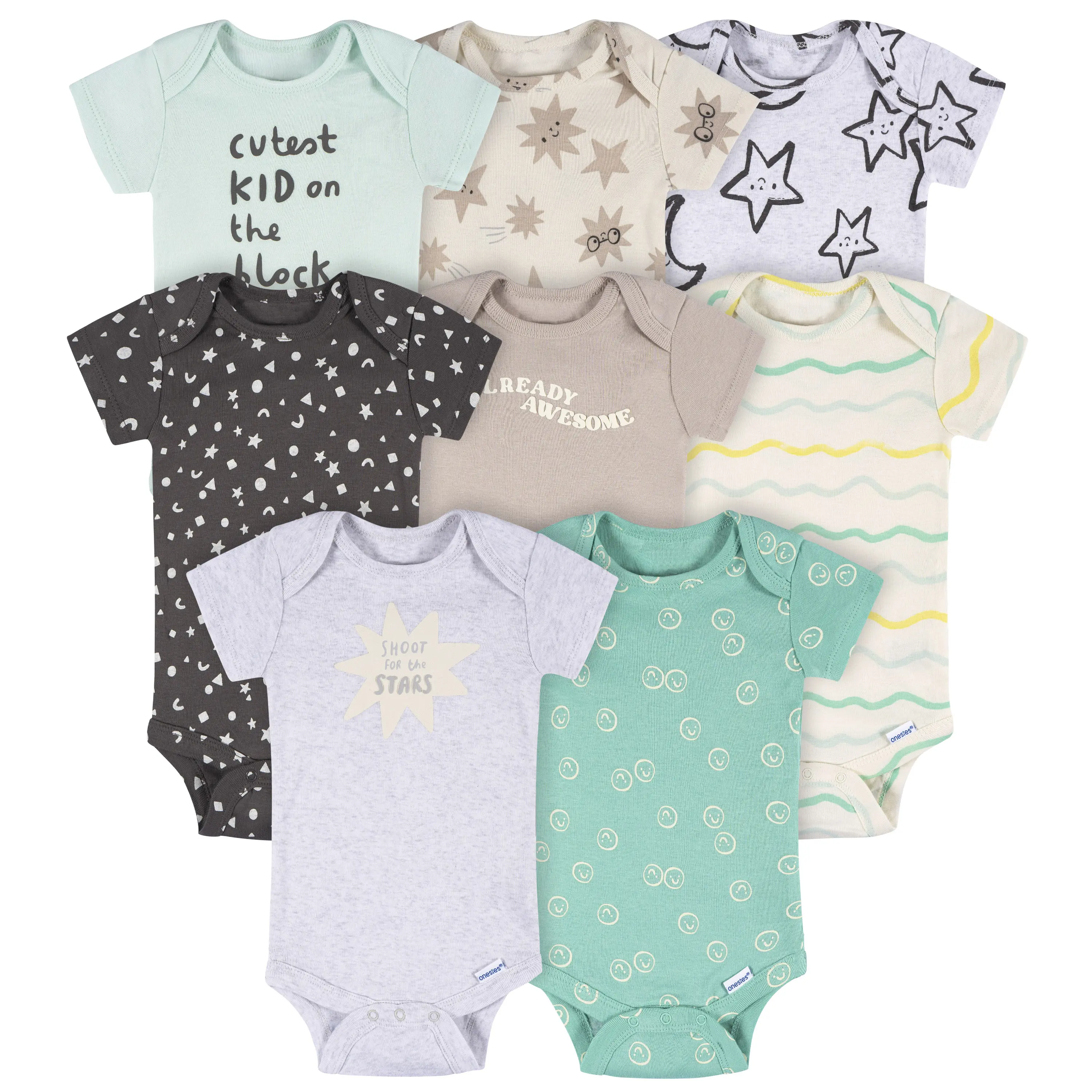 8-Pack Baby Neutral Short Sleeve Onesies® Bodysuits