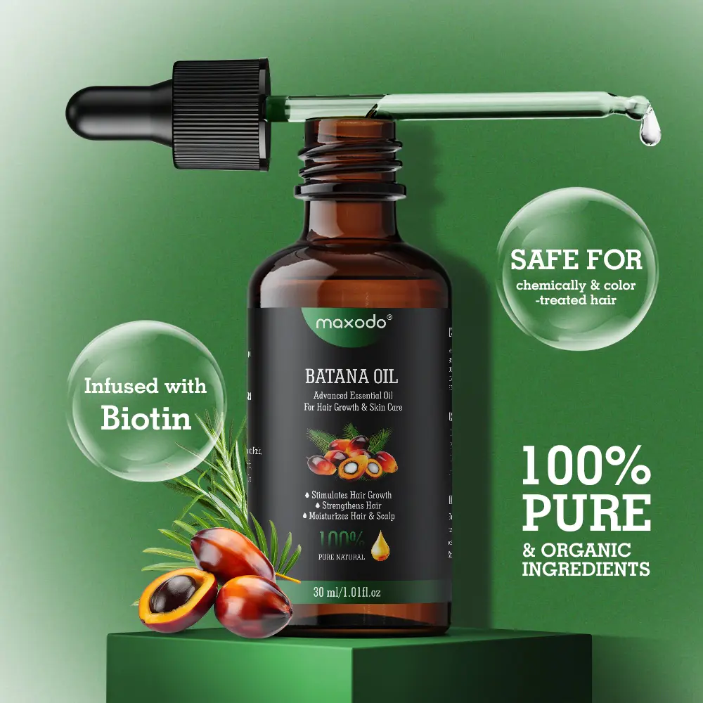 Maxodo Batana Hair Oil Treatment - Nourishing Rosemary & Biotin Botanical Blend Scalp Serum, Lightweight Daily-Apply Formula for Color & Chemically Treated Locks, Ideal for All Types, Supports Hair Oiling Routine, Boosts Shine, Moisturizes, Shiny Hair tik