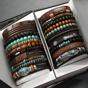 New 22pcs Unisex Bohemian Bracelet Set, suitable for casual dress, perfect gift, Casual Wear, Fashion Accessory, Trendy Bracelets, Unisex Jewelry, Lightweight Bracelets, Durable Material, Bracelet Set, Men Bracelet