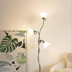 Vintage Flower Design Dimmable Floor Lamp, Retro Floor Lamp with Flexible Hose & Foot Switch, Creative LED Cozy Lighting Lights for Bedroom Home Decor