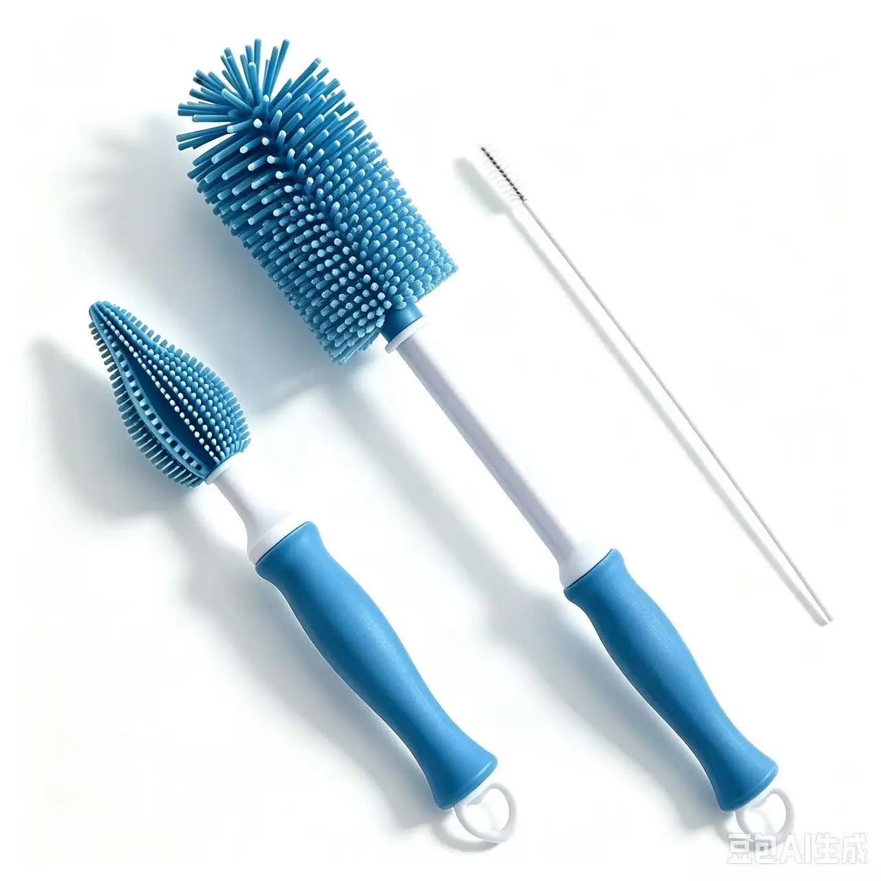 3-in-1 silicone bottle brush set, 12-inch long handle cleaning agent for water bottles | soft silicone bristles | suitable for water bottles, baby bottles, sports bottles, flower vases, and glassware