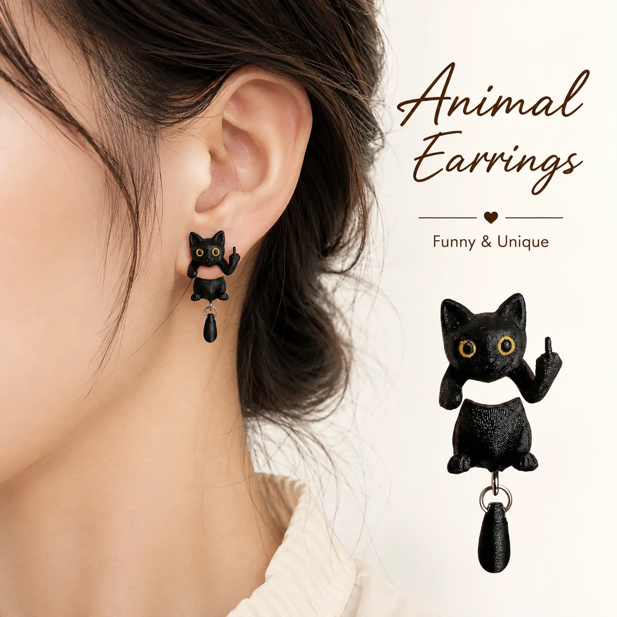 Stud Earrings - 3D Middle Finger Animal Two Piece Stud Earrings, Funny Novelty Front and Back Animal Ear Jacket for Party, Concerts & Daily Wear, Sarcastic Gag Jewelry Gift for Pet Lovers, Women & Teens